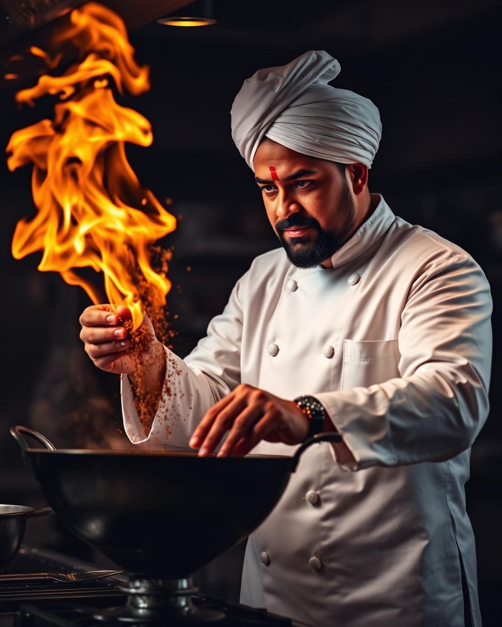 Master chef preparing Indian cuisine